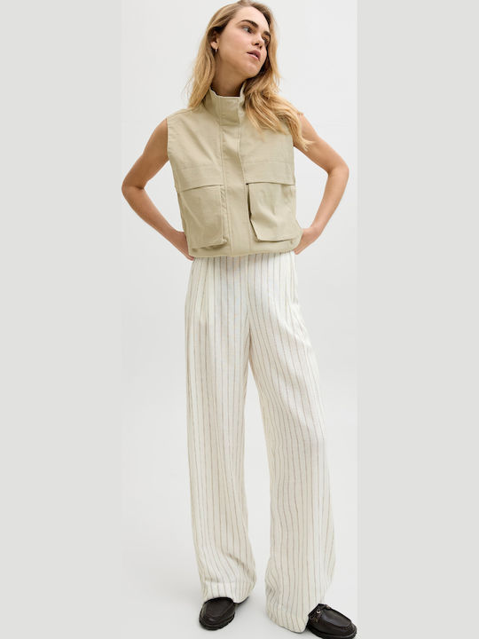 Women's High Waist Fabric Trousers Off White