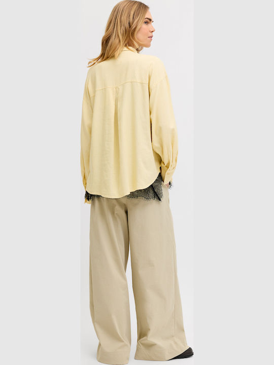 Jack & Jones Long Sleeve Women's Linen Shirt Yellow