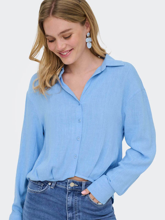 Μακρυμάνικο Γυναικείο Λινό Πουκάμισο Light Blue