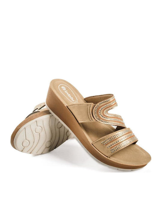 Inblu Anatomic Women's Platforms Strass Slip-On Sand Color