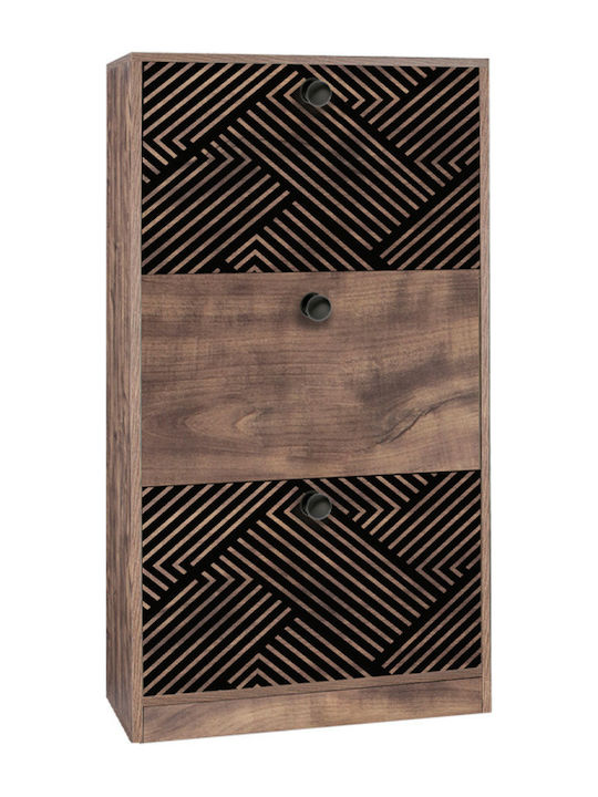 1873 Wooden Shoe Organizer with 3 Shelves Grey Oak - Black 60x23.5x117cm