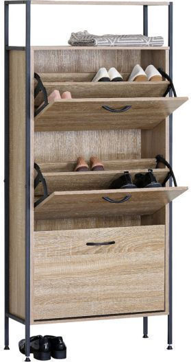 Felhome Schuhorganisator Dreifach Holz Mit Metallrahmen Schwarze 60x24x141cm