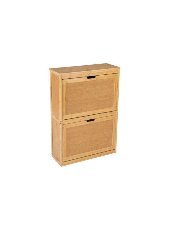 Bamboo Shoe Organizer with 2 Shelves Beige 63x24x81cm
