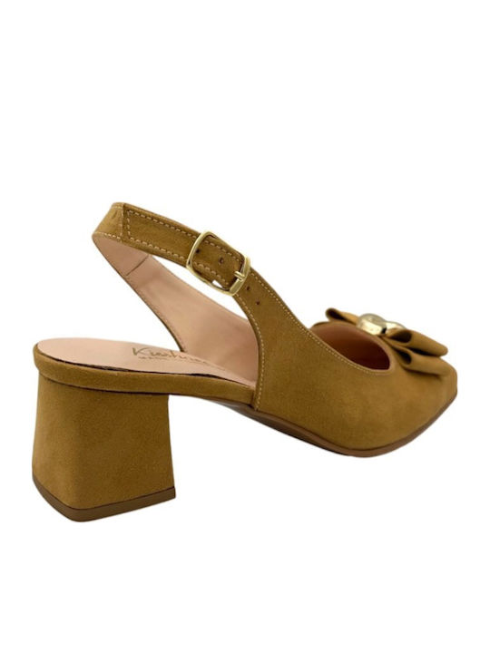 Suede Heels with Medium Heel Tabac Brown