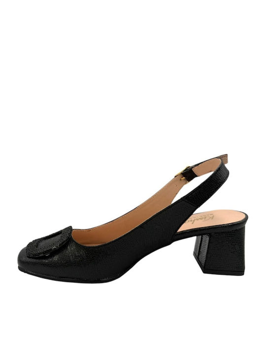 Leather Heels with Chunky Mid Heel Black