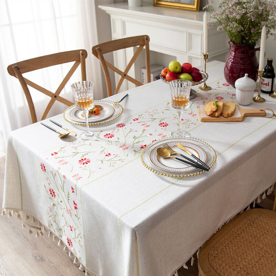 FRIPIA Linen Tablecloth with Floral Embroidery 120x160cm FRIPIA Linen Tablecloth with Floral Embroidery 120x160cm
