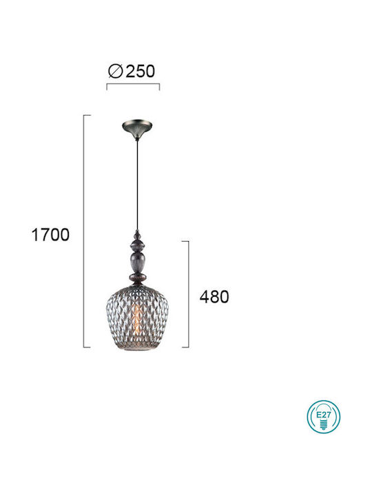 Viokef Salem Adjustable Pendant Light Black with Socket E27 25x250cm