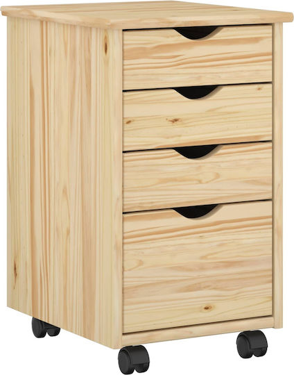 Office Drawer Made of Solid Wood with Wheels Brown 34x39x56cm
