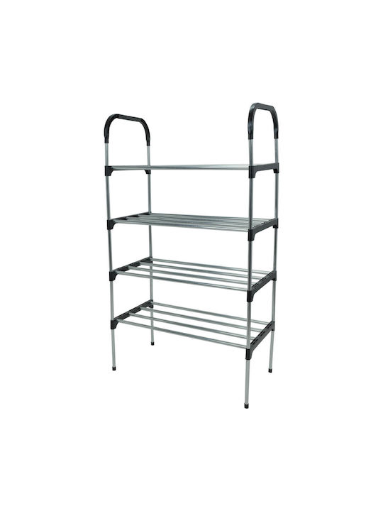Raft pentru pantofi din metal Uncle George - 4 rafturi argintii Dimensiuni 54x27x94cm Organizare verticală a spațiului