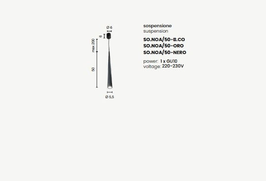 Ondaluce Noa Висящо Осветително Тяло Черен с Цокъл GU10 6.5x50см.