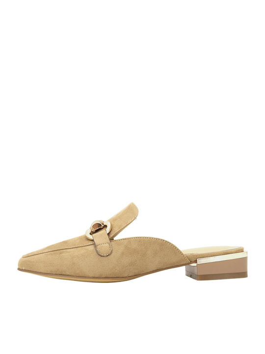 Flat Suede Mules σε Μπεζ Χρώμα