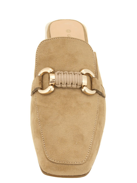 Flat Suede Mules σε Μπεζ Χρώμα