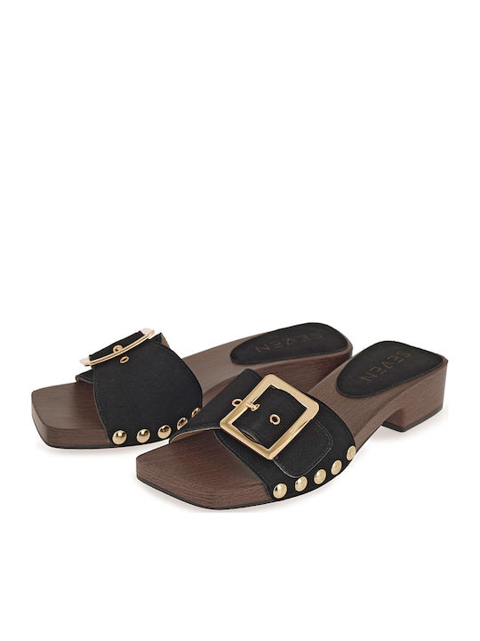 Suede Mules with Low Heel in Black Colour