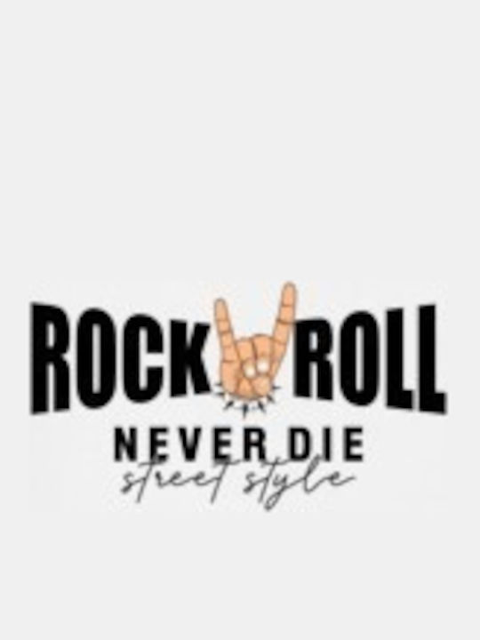 Oversized T-shirt Rock Roll Never Die Street Style Pop Culture White