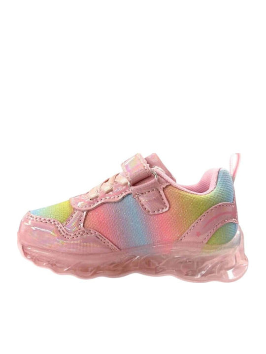 Kinder Sneaker mit Bügel- und Schleifenverschluss und Fuchsie Lichtern
