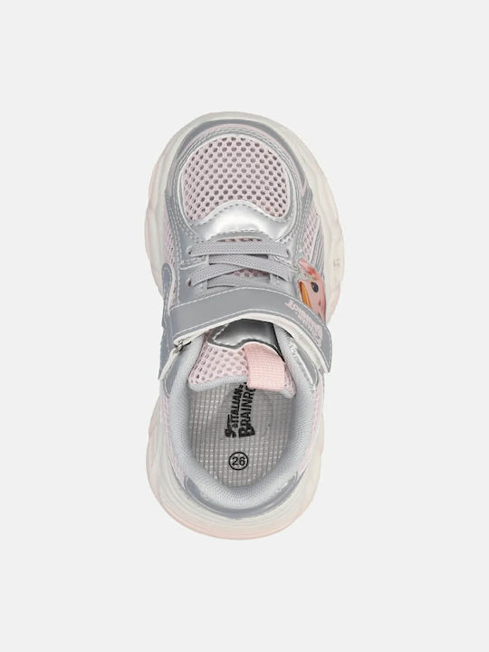 Brainrot Ballerina Capuchina Παιδικά Sneakers Ανατομικά με Σκρατς & Φωτάκια Ασημί