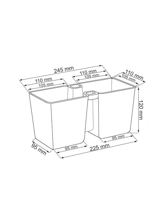 Marhome Twins Cube Ghiveci Plastic Graphite 24.4x11x12cm.