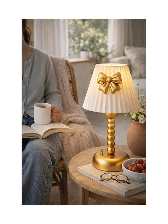 SteweHome Wireless Table Lamp with Tassel Gold Metal 18x35 Cm