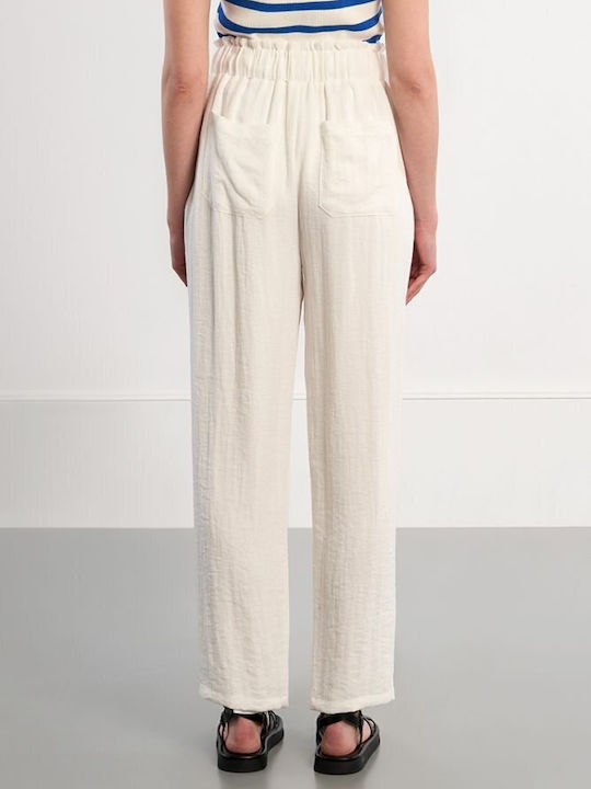 Damen Stoffhose in Gerade Bein Stil Off White