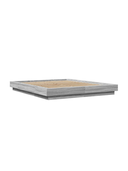 Double Wooden Gray Bed Base with Slats for Mattress 160x200cm
