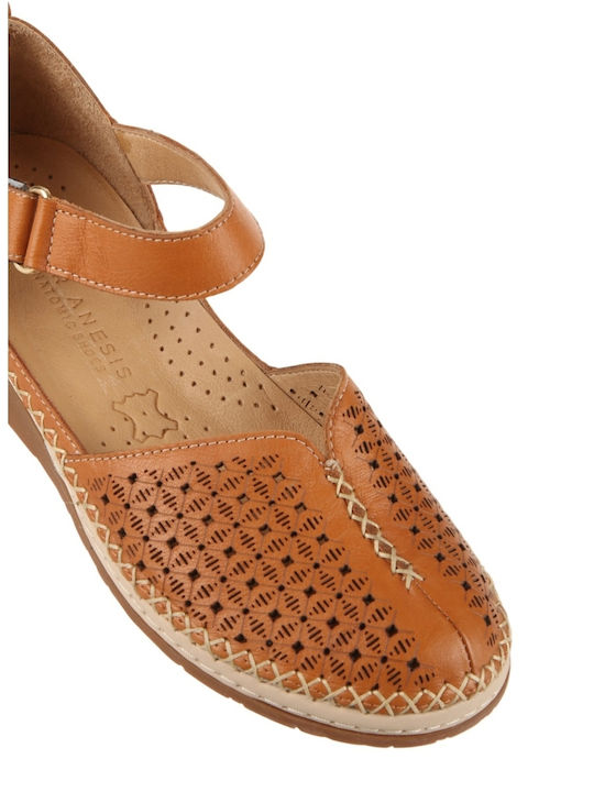 Leather Women's Flat Sandals Brown