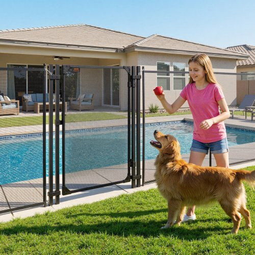 Vevor Pool Fence Gate 1.2 X 0.75 M Inground Swimming Pool Fences Gate Outdoor Security Fencing Door Kit Metal Latch Stopper 352 Gsm Teslin Pvc Mesh Square Tube Easy Installation Black