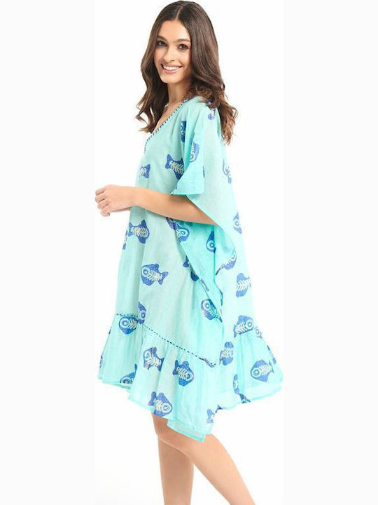 Ble Resort Collection Καφτάνι Παραλίας Τιρκουάζ Ble Resort Collection Καφτάνι Παραλίας Τιρκουάζ