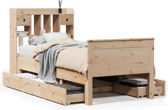 Single Bed Made of Solid Wood Brown with Slats for Mattress 75x190cm 3308945