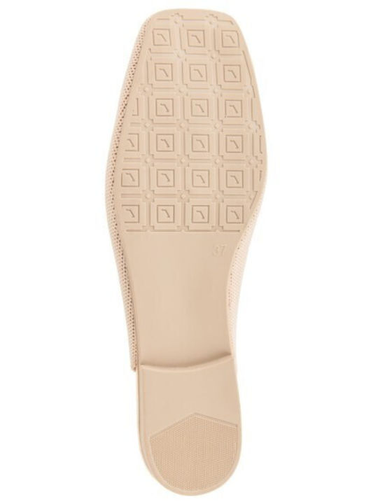 Leather Women's Loafers in Beige Colour