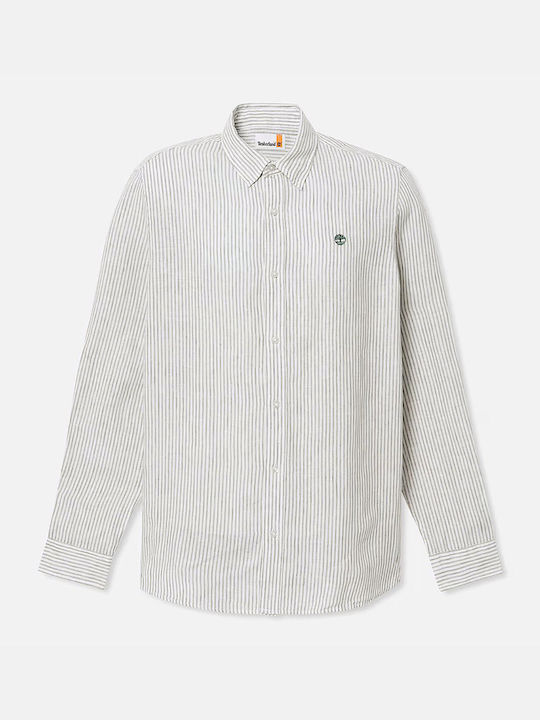 Long Sleeve Linen Shirt in Regular Fit Striped Mintgreen
