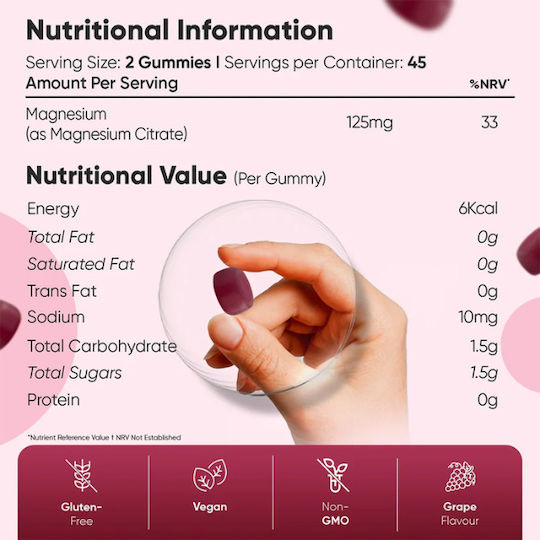 WeightWorld Magnesium Gummies 125mg 90 Gummies Natural Grape Flavour