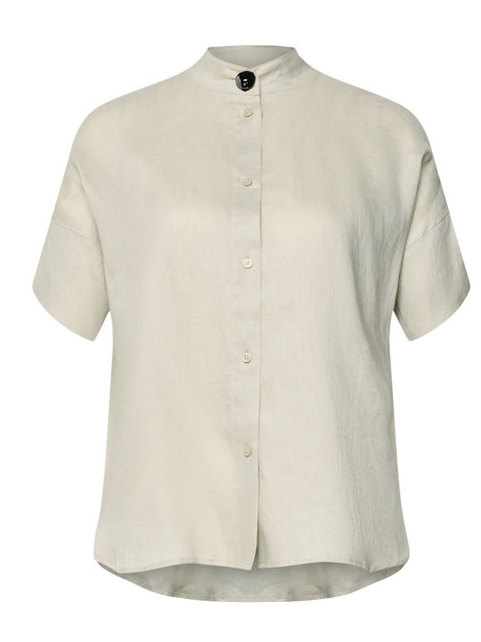 Armani Exchange Long Sleeve Women's Linen Shirt Beige