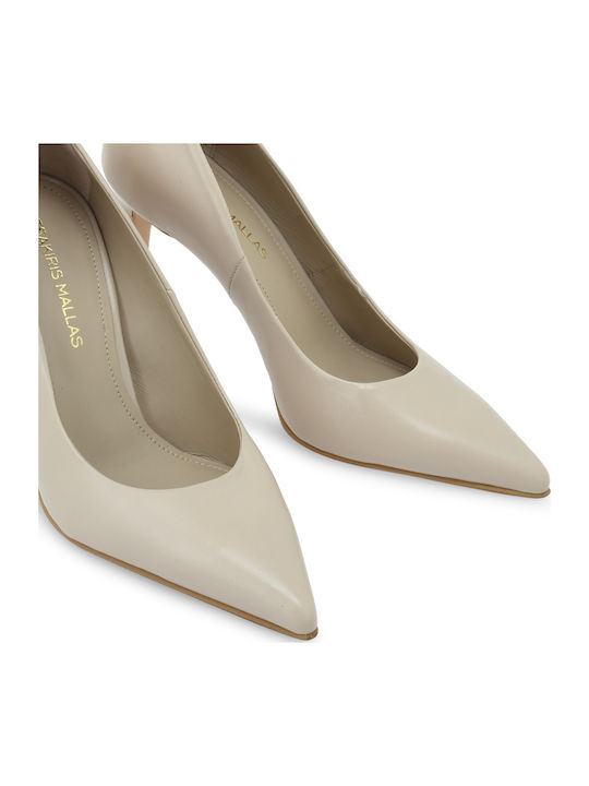 Leather Heels With High Beige Heel