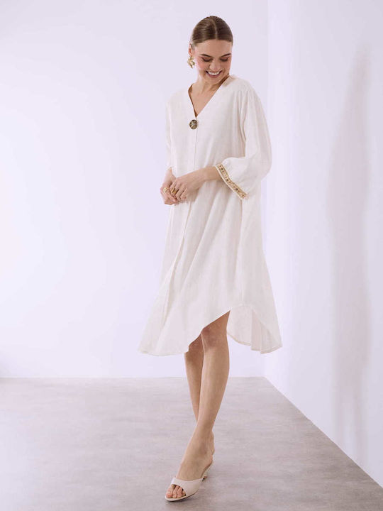 Celestino Γυναικείο Φόρεμα Καμπύλη Στο Τελείωμα Loose Fit Εκρού