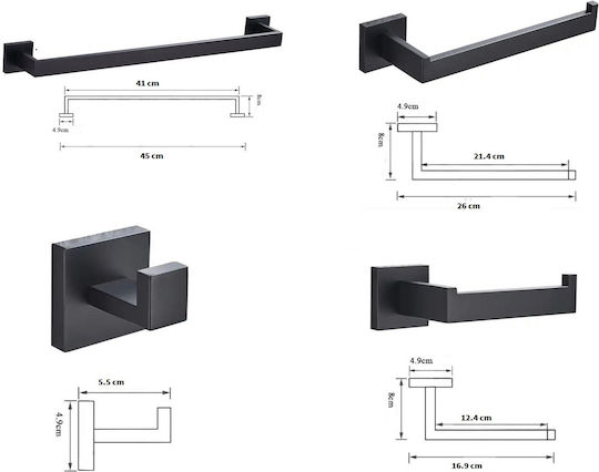 Wall Mounted Bathroom Accessory Set Inox Black
