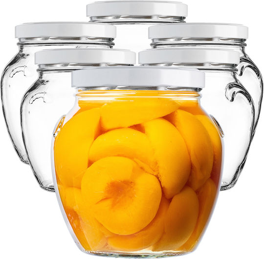 Kadax Set of 6 General Use Glass Jars with White Lid 1700ml 6 Pieces