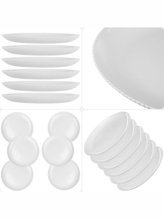 Kadax Shallow Glass Serving Plate White with Diameter 26.5cm 6 Pieces