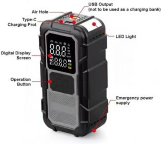 Rchang Portable Car and Motorcycle Battery Starter 8000mAh with Power Bank USB Pump Flashlight 12V