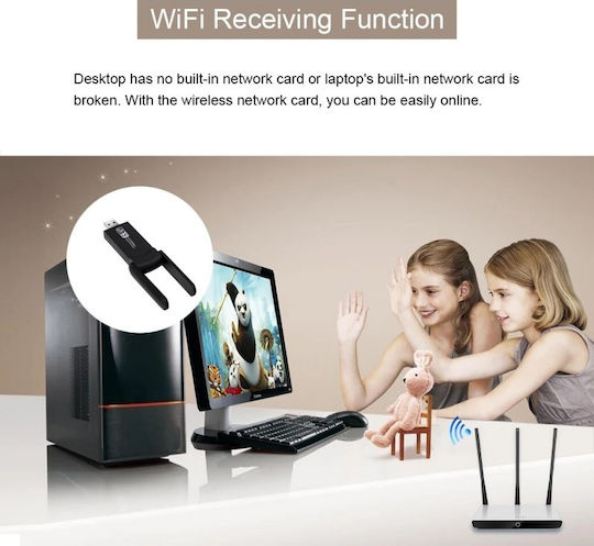 Безжичен Ac 1300 Двуобхватен Адаптер 1200mbps Usb 3.0 2.4g/5g Дълъг Обхват 2 Антени Черен