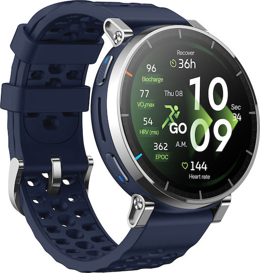 Amazfit Active 3 Premium Stainless Steel 45mm Αδιάβροχο Smartwatch με SIM και Παλμογράφο (Μπλε)