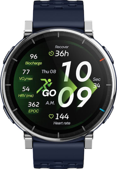 Amazfit Active 3 Premium Stainless Steel 45mm Αδιάβροχο Smartwatch με SIM και Παλμογράφο (Μπλε)