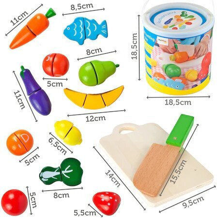 MalPlay Jucărie Fructe și Legume din Lemn pentru 2+ Ani 13 Bucăți