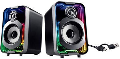 Powertech PT-1575 Ασύρματα Ηχεία Υπολογιστή 2.0 με RGB Φωτισμό και Bluetooth Ισχύος 5W Μαύρα