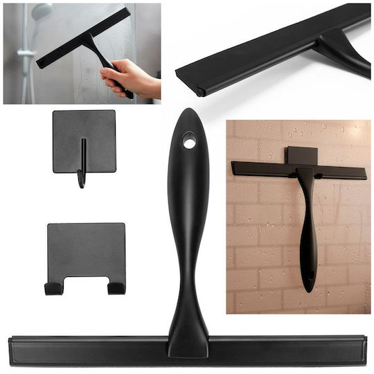 Racletă Baie din Oțel Inoxidabil cu Suport Adeziv Lamă 25 Cm Finisaj Negru Mat