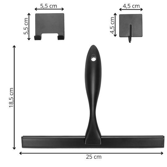 Racletă Baie din Oțel Inoxidabil cu Suport Adeziv Lamă 25 Cm Finisaj Negru Mat