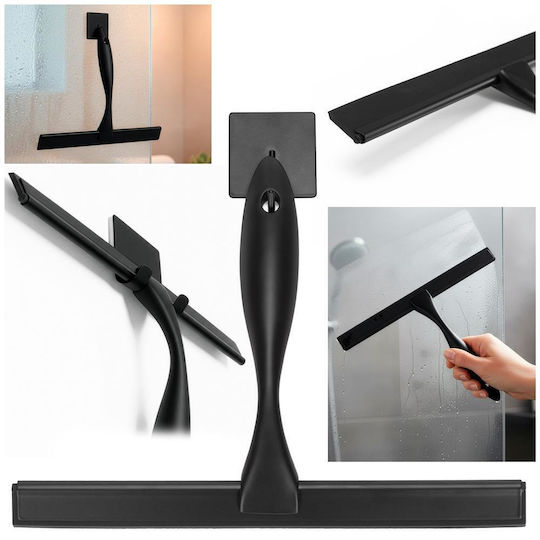 Racletă Baie din Oțel Inoxidabil cu Suport Adeziv Lamă 25 Cm Finisaj Negru Mat