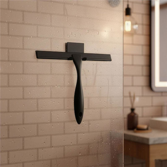 Racletă Baie din Oțel Inoxidabil cu Suport Adeziv Lamă 25 Cm Finisaj Negru Mat