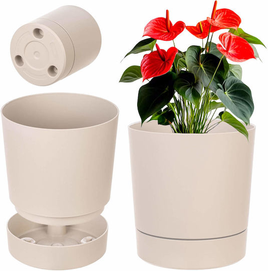 Kadax Plastic Beige Flower Pot with Saucer 27.5x27.5cm