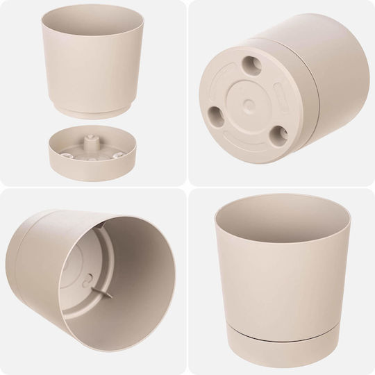 Kadax Plastic Beige Flower Pot with Saucer 27.5x27.5cm