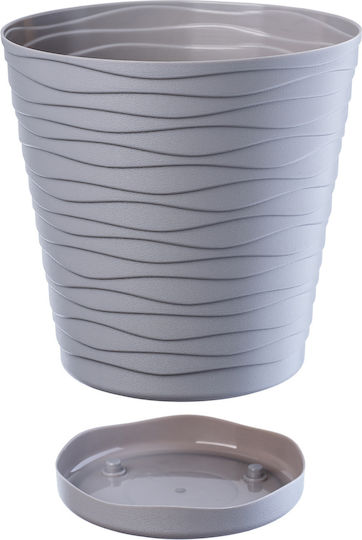 Kadax Ghiveci De Flori Din Plastic Gri Cu Farfurie 21x21x14.5cm